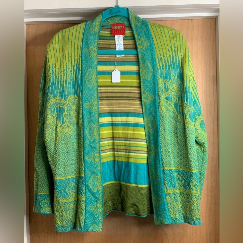 Kenzo Jungle Green and Blue Patterned Cardigan. Size Small